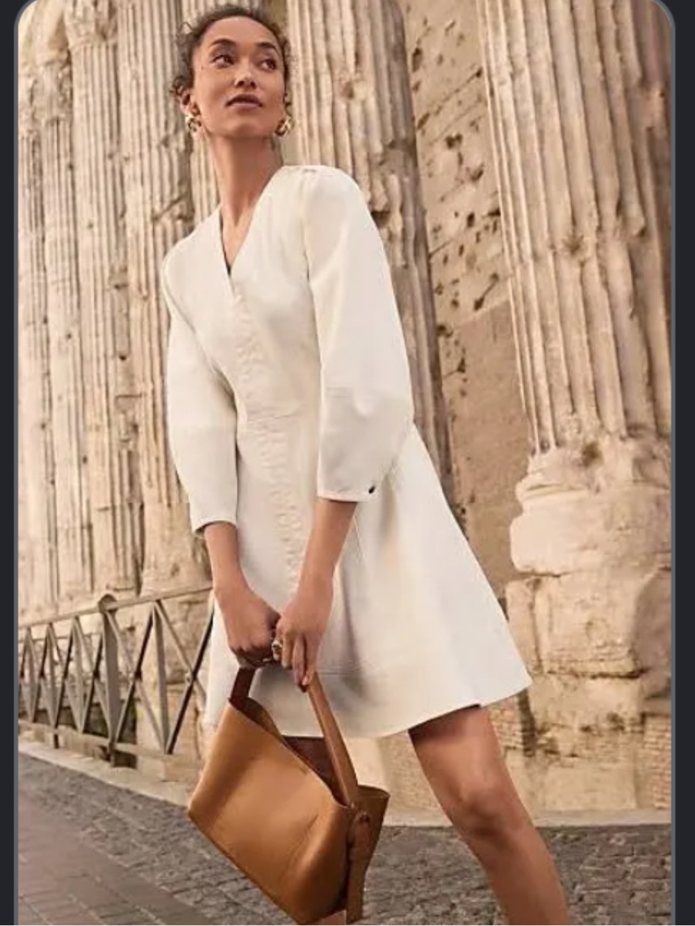 LOFT Cream Button-Front A-Line Mini Dress